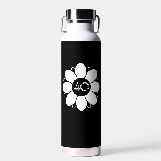 Happy Big 40 Verjaardag Floral Design Patroon Zwar Waterfles (Voorkant)