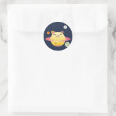 Happy Big Cat Planet Space Ronde Sticker (Tas)