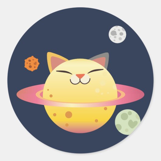 Happy Big Cat Planet Space Ronde Sticker (Voorkant)