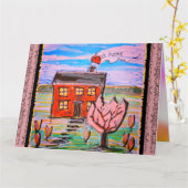Happy bij Home Cute House Colorful Kaart (Gele Bloem)