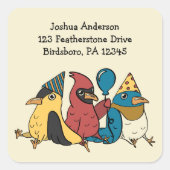 Happy Bird Day Cartoon Birds Retouradres Vierkante Sticker (Voorkant)