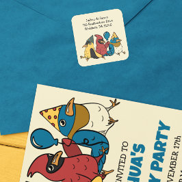 Happy Bird Day Cartoon Birds Retouradres Vierkante Sticker