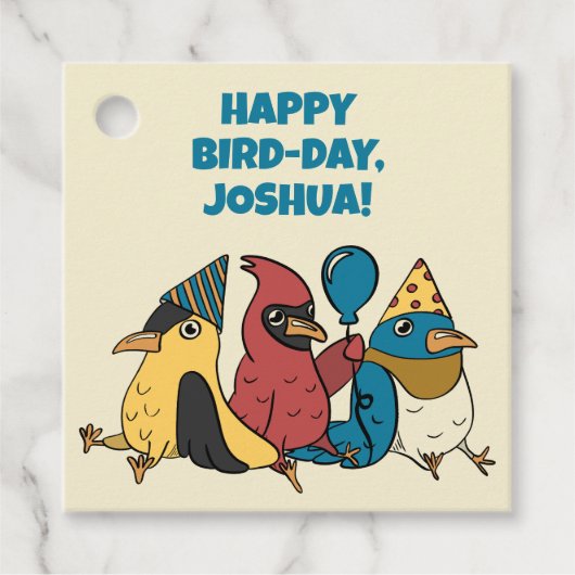 Happy Bird Day Cartoon Birds thema Verjaardag Bedankjes Labels (Voorkant)