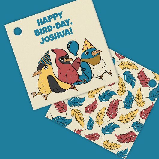 Happy Bird Day Cartoon Birds thema Verjaardag Bedankjes Labels