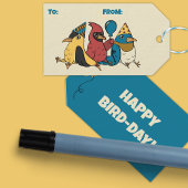 Happy Bird Day Cartoon Birds thema Verjaardag Cadeaulabel