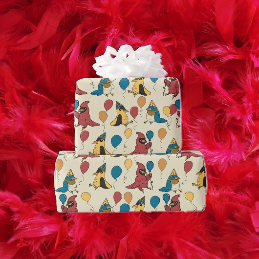 Happy Bird Day Cartoon Birds thema Verjaardag Cadeaupapier