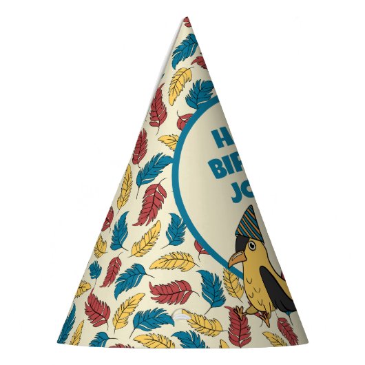 Happy Bird Day Cartoon Birds thema Verjaardag Feesthoedjes (Links)