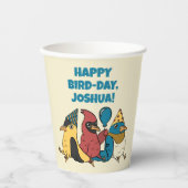 Happy Bird Day Cartoon Birds thema Verjaardag Papieren Bekers (Voorkant)