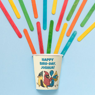Happy Bird Day Cartoon Birds thema Verjaardag Papieren Bekers