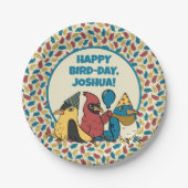 Happy Bird Day Cartoon Birds thema Verjaardag Papieren Bordje (Voorkant)