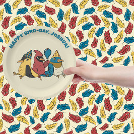 Happy Bird Day Cartoon Birds thema Verjaardag Papieren Bordje