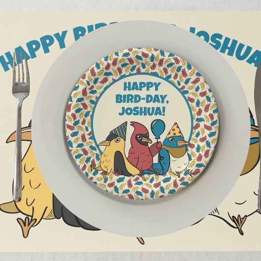 Happy Bird Day Cartoon Birds thema Verjaardag Papieren Bordje