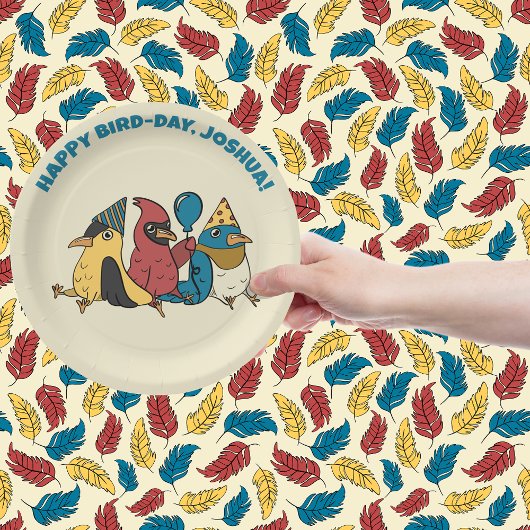 Happy Bird Day Cartoon Birds thema Verjaardag Papieren Bordje