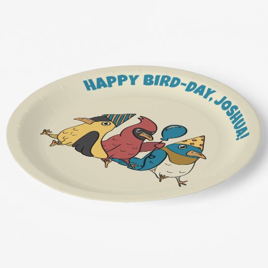 Happy Bird Day Cartoon Birds thema Verjaardag Papieren Bordje (Gekanteld)