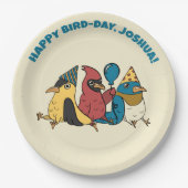 Happy Bird Day Cartoon Birds thema Verjaardag Papieren Bordje (Voorkant)