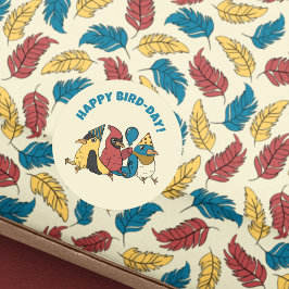 Happy Bird Day Cartoon Birds thema Verjaardag Ronde Sticker