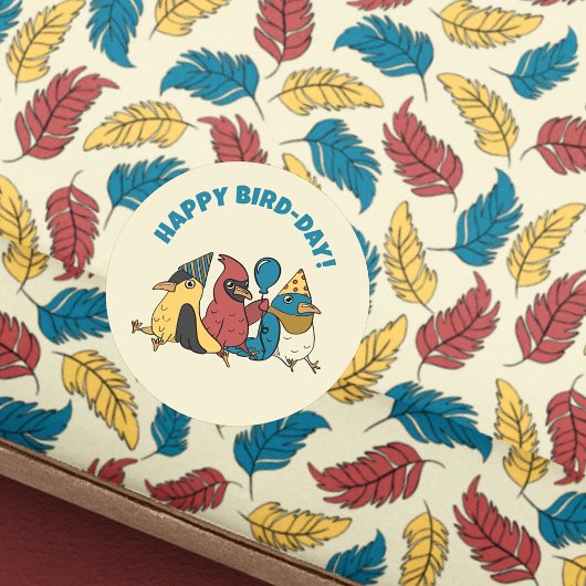 Happy Bird Day Cartoon Birds thema Verjaardag Ronde Sticker