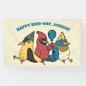 Happy Bird Day Cartoon Birds thema Verjaardag Spandoek (Horizontaal)