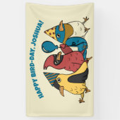 Happy Bird Day Cartoon Birds thema Verjaardag Spandoek (Verticaal)