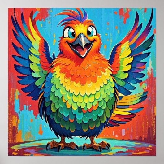 Happy Bird kleurrijke kunst abstract Poster (Voorkant)