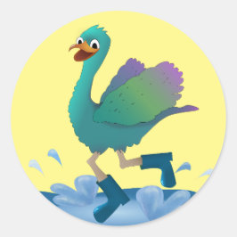 Happy Bird Splashing In Puddle Cartoon Plezier Ronde Sticker