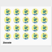 Happy Bird Splashing In Puddle Cartoon Plezier Ronde Sticker (Vel)