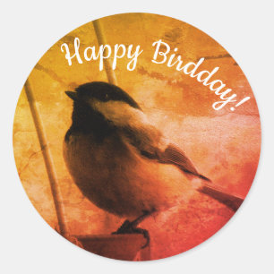 Happy Birdday Birthday Cute Black Capped Chickadee Ronde Sticker