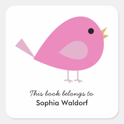 Happy Birdie Bookplate Vierkante Sticker (Voorkant)