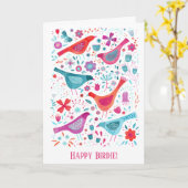 Happy Birdie Waterverf Bird & Flower Birthday Kaart (Gele Bloem)