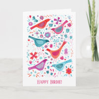 Happy Birdie Waterverf Bird & Flower Birthday