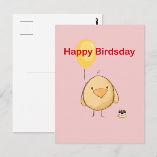 Happy Birdsday Bird Thmed Birthday Greeting Briefkaart (Voorkant / Achterkant)