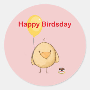 Happy Birdsday Bird Thmed Birthday Greeting Ronde Sticker