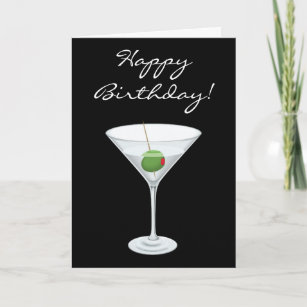 Happy Birhtday Simple Martini Glass met Olive Kaart