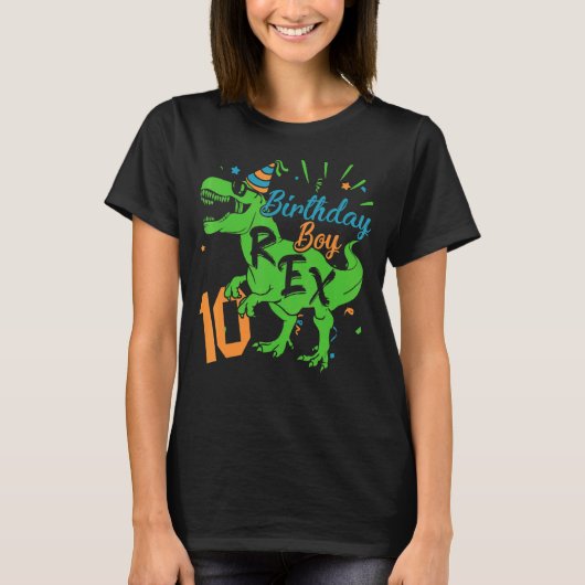 Happy Birthday 10 Year Old Boy Funny Dinosaur T-shirt (Voorkant)