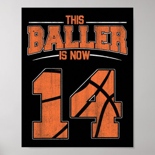 Happy Birthday 14-jarige Basketball Boys Fourtee Poster (Voorkant)