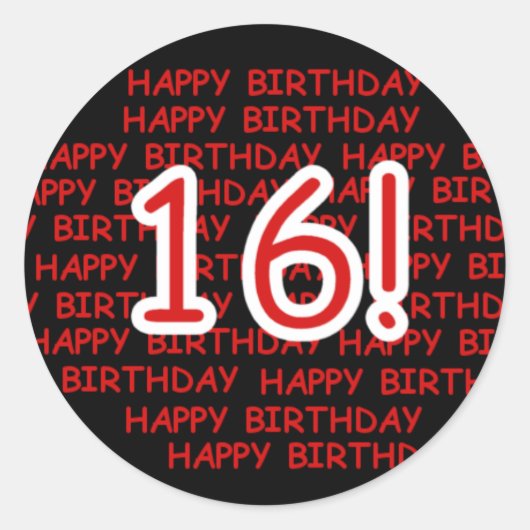 Happy Birthday 16 Ronde Sticker (Voorkant)