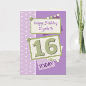 Happy Birthday 16 vandaag paarse en groene Kaart (Voorkant)