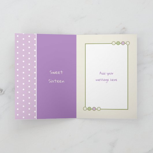 Happy Birthday 16 vandaag paarse en groene Kaart (Binnen)