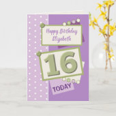 Happy Birthday 16 vandaag paarse en groene Kaart (Gele Bloem)