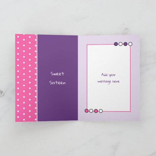 Happy Birthday 16 vandaag paarse en roze Kaart (Binnen)