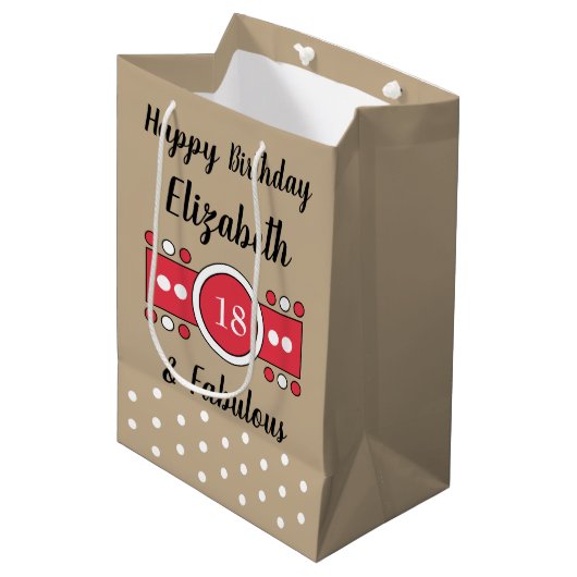 Happy Birthday 18 en geweldig bruin rood Medium Cadeauzakje (Voorkant Gekanteld)