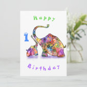 Happy Birthday 1 - Happy Mama and Baby Elephant (Staand voorkant)