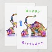 Happy Birthday 1 - Happy Mama and Baby Elephant (Voorkant / Achterkant)