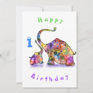 Happy Birthday 1 - Happy Mama and Baby Elephant