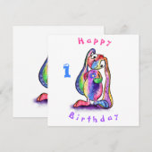 Happy Birthday 1 Kaart Colorful Bunny met ventilat (Voorkant / Achterkant)