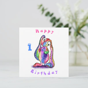 Happy Birthday 1 Kaart Colorful Bunny met ventilat