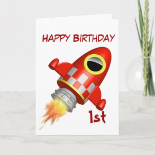 Happy Birthday 1st Rocket Ship Theme Kaart