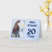 Happy Birthday, 20 vandaag, grenspoelhond in bob Kaart (Gele Bloem)