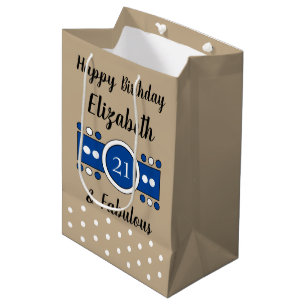 Happy Birthday 21 en geweldig bruin blauw Medium Cadeauzakje