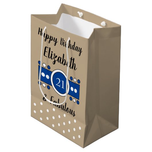Happy Birthday 21 en geweldig bruin blauw Medium Cadeauzakje (Voorkant Gekanteld)